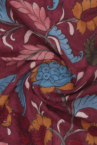 Allover Floral Design Rust Red Kalamkari Cotton Dupatta