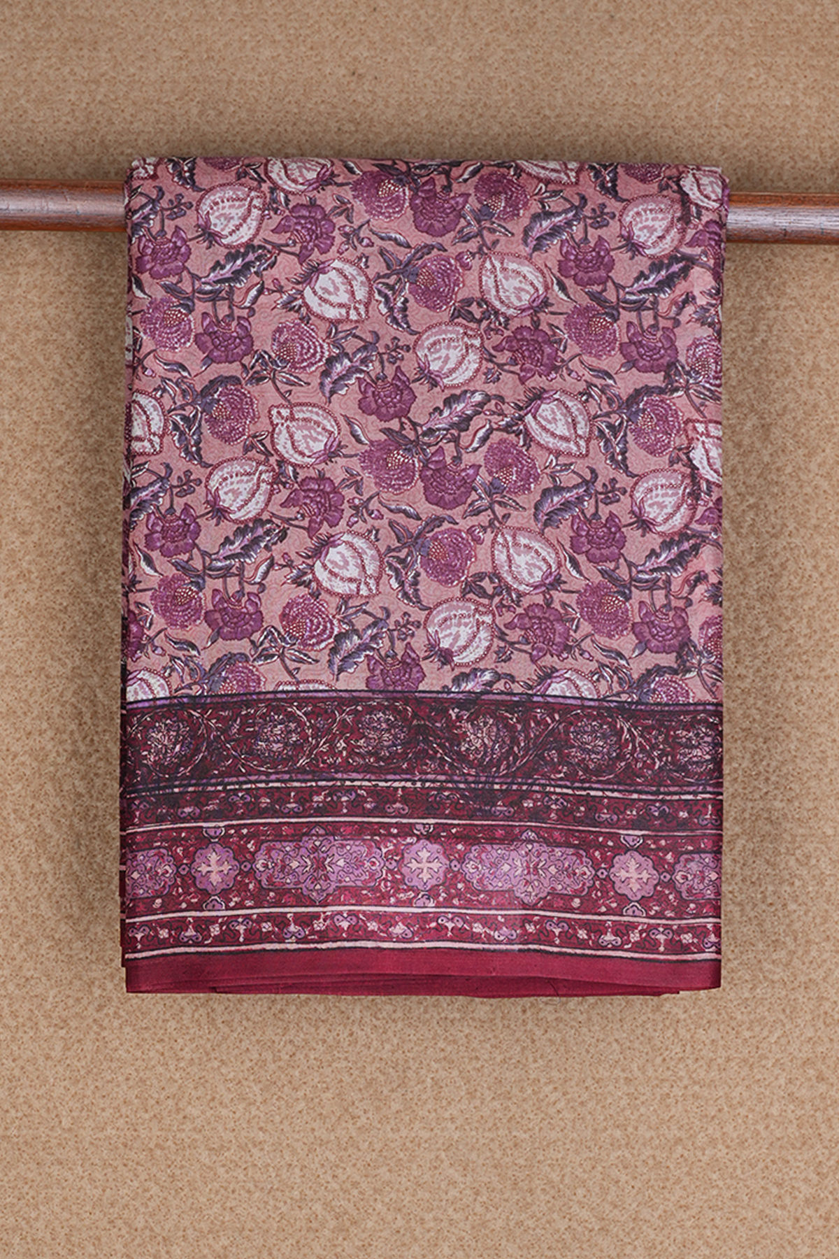 Allover Floral Design Soft Blush Pink Printed Silk Saree