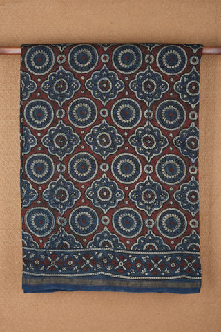 Allover Floral Design Space Blue Ajrakh Printed Chanderi Cotton Saree