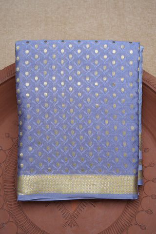 Allover Floral Design Steel Blue Mysore Silk Saree