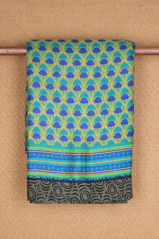 Allover Floral Design Tan Pashmina Wool Cotton Saree