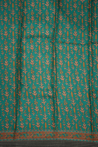 Allover Floral Design Teal Green Pashmina Wool Cotton Saree