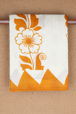 Allover Floral Design White Printed Silk Saree