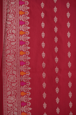 Floral Jaal Design Crimson Red Tussar Banarasi Silk Saree