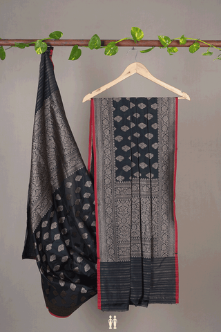 Allover Floral Motifs Black Banaras Silk Dupatta