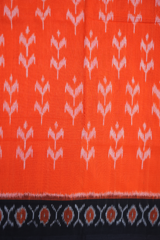 Allover Floral Motifs Bright Orange Pochampally Cotton Saree