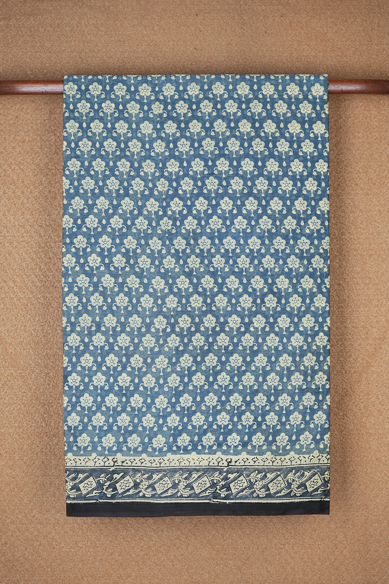 Allover Floral Motifs Dusty Blue Hyderabad Cotton Saree