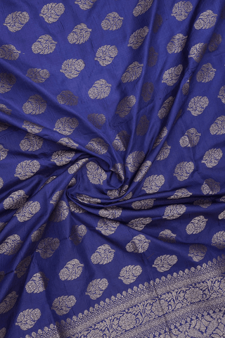 Allover Floral Motifs Navy Blue Banaras Silk Dupatta