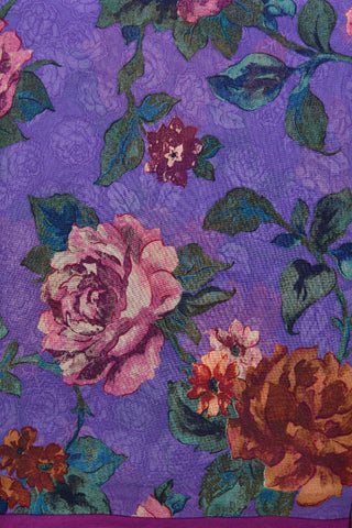 Allover Floral Printed Royal Purple Georgette Saree