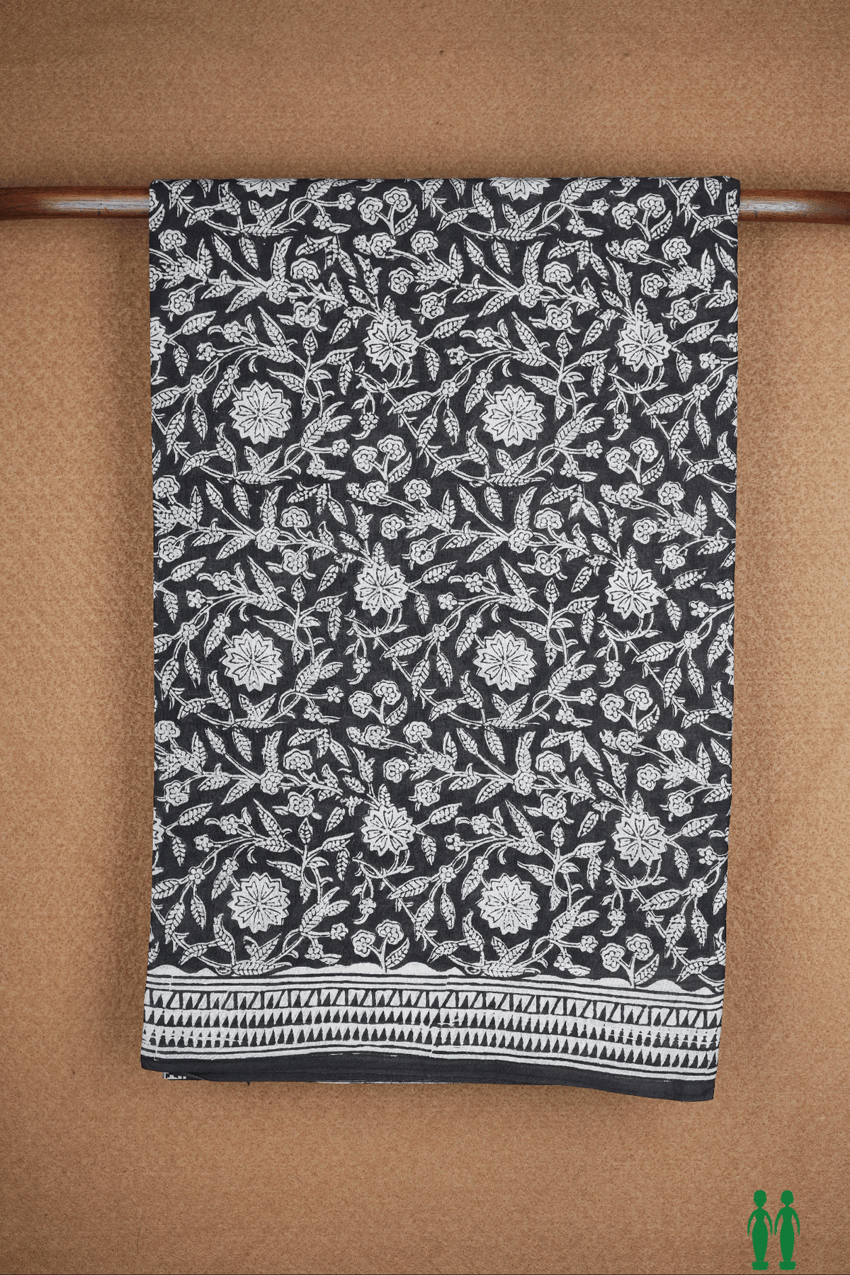 Allover Floral Printed Design Black Jaipur Cotton Saree
