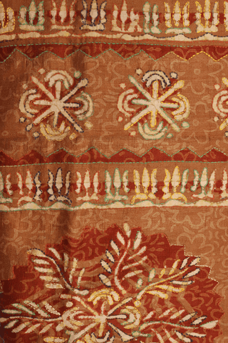 Allover Floral Printed Brick Brown Semi Tussar Silk Saree