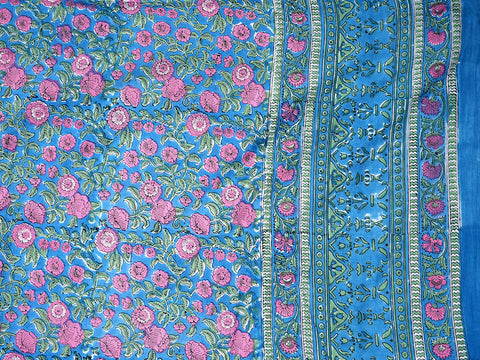 Allover Floral Printed Cerulean Blue Cotton Double Quilt