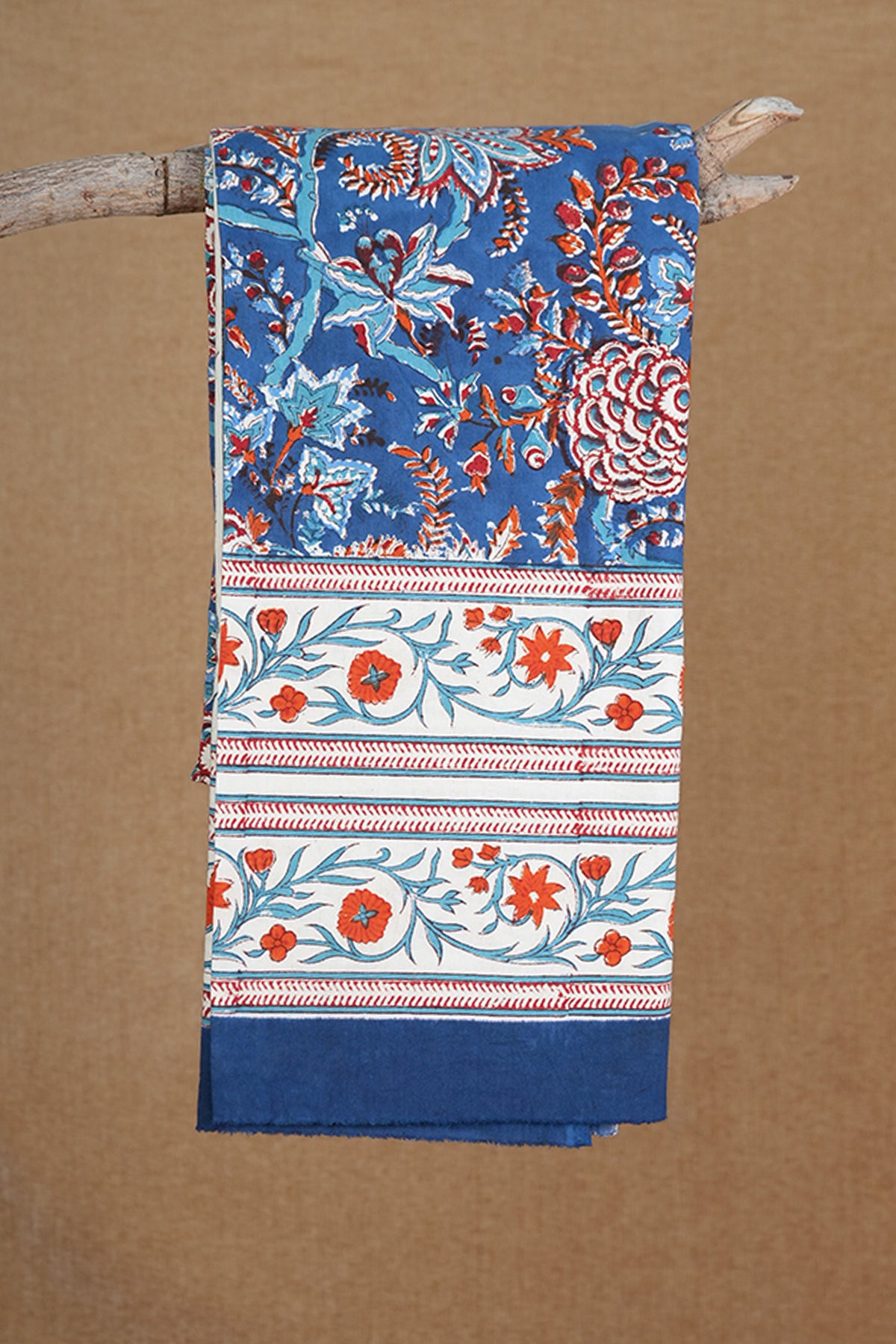 Allover Floral Printed Cobalt Blue Cotton Single Bedspread