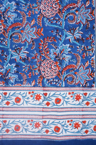 Allover Floral Printed Cobalt Blue Cotton Single Bedspread