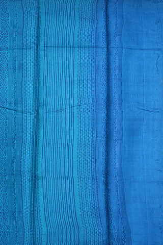 Allover Floral Printed Design Cerulean Blue Tussar Silk Saree