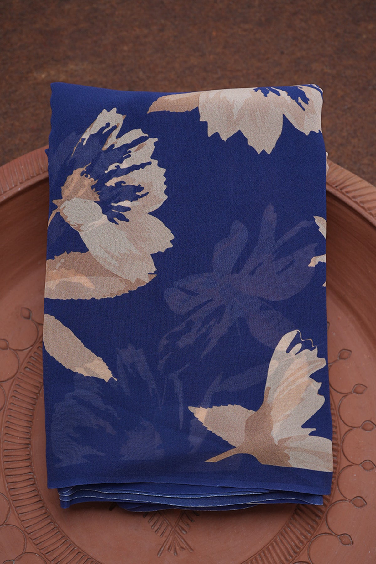 Allover Floral Printed Design Navy Blue Georgette Saree