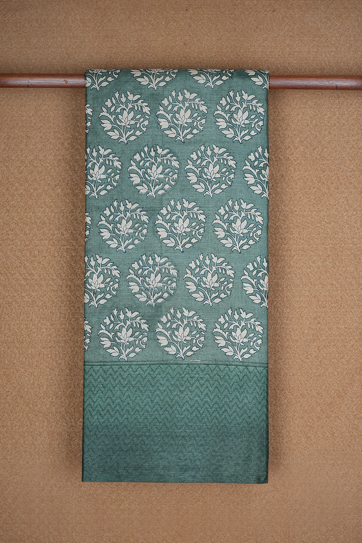 Allover Floral Printed Design Pine Green Tussar Silk Saree
