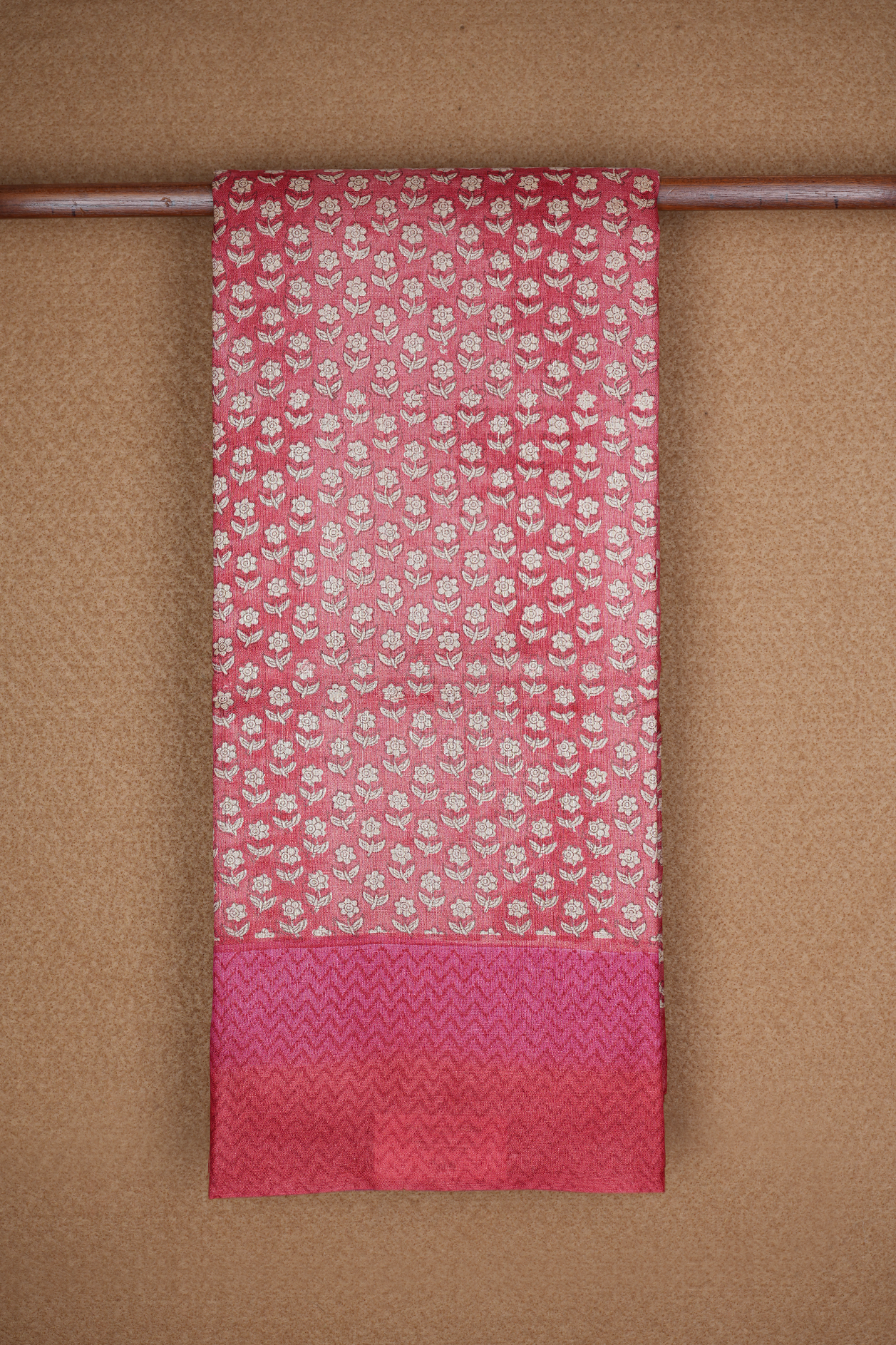 Allover Floral Printed Design Pink Tussar Silk Saree