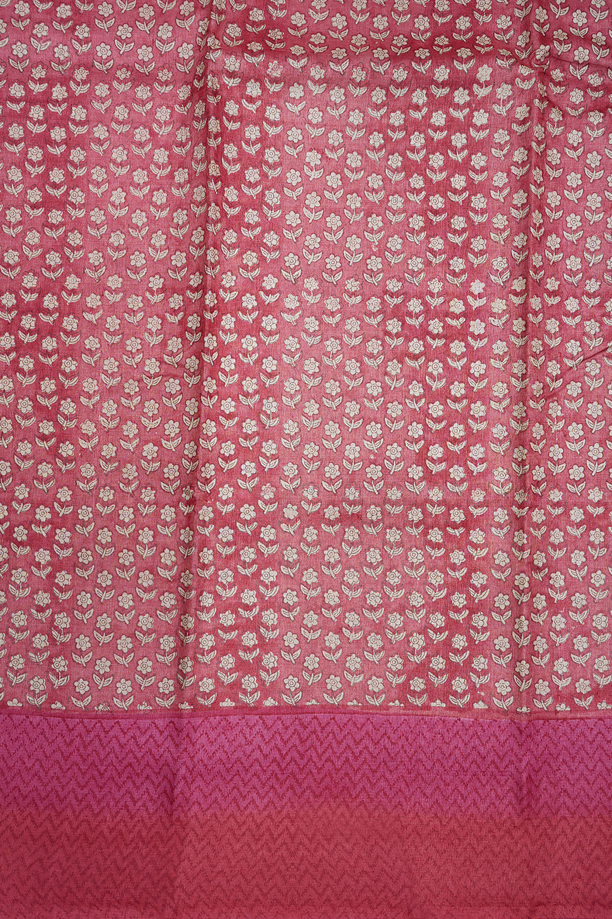 Allover Floral Printed Design Pink Tussar Silk Saree