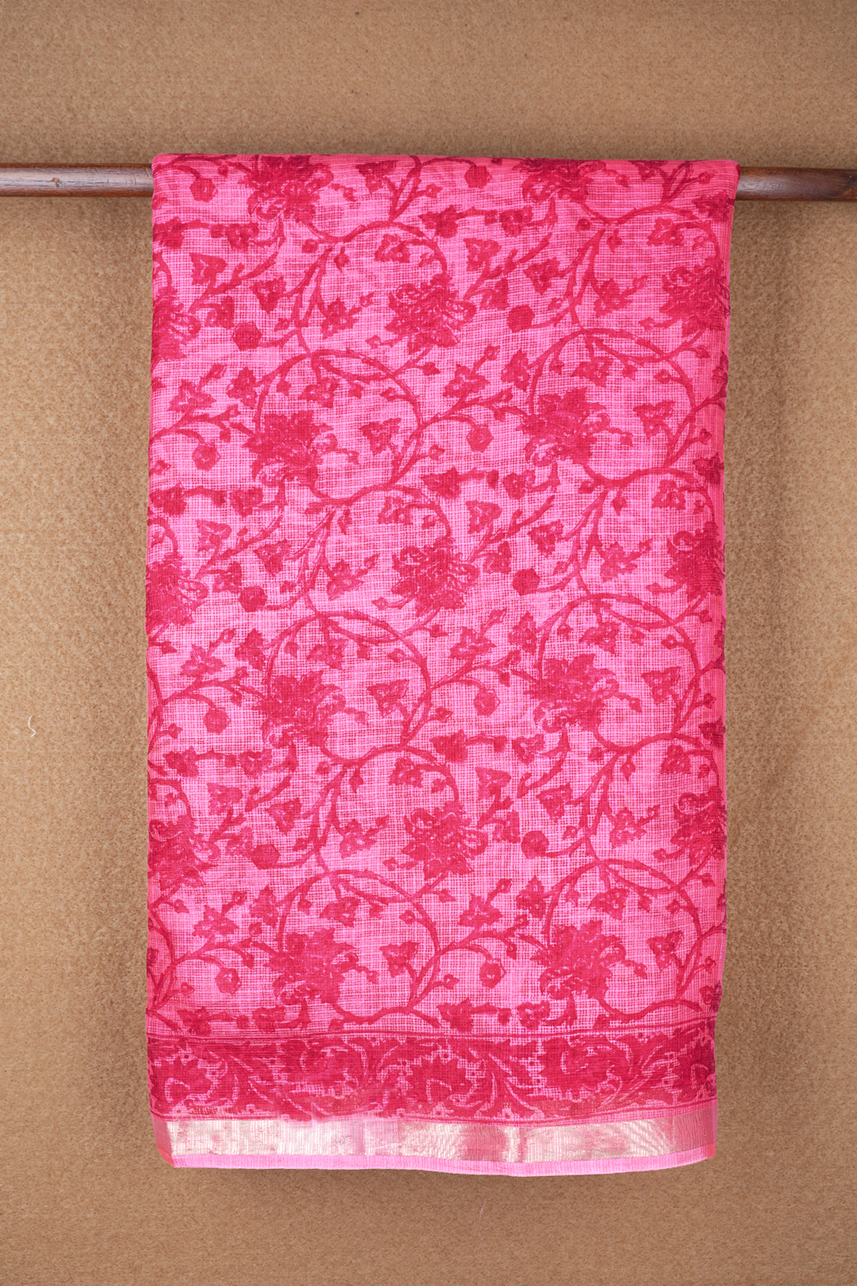 Allover Floral Printed Hot Pink Kota Silk Saree