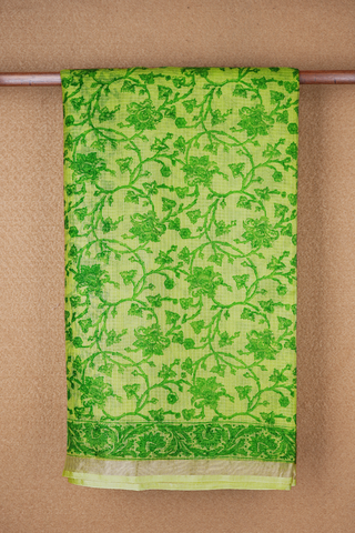 Allover Floral Printed Lime Green Kota Silk Saree