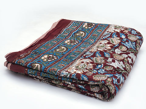 Allover Floral Printed Maroon Cotton Double Quilt