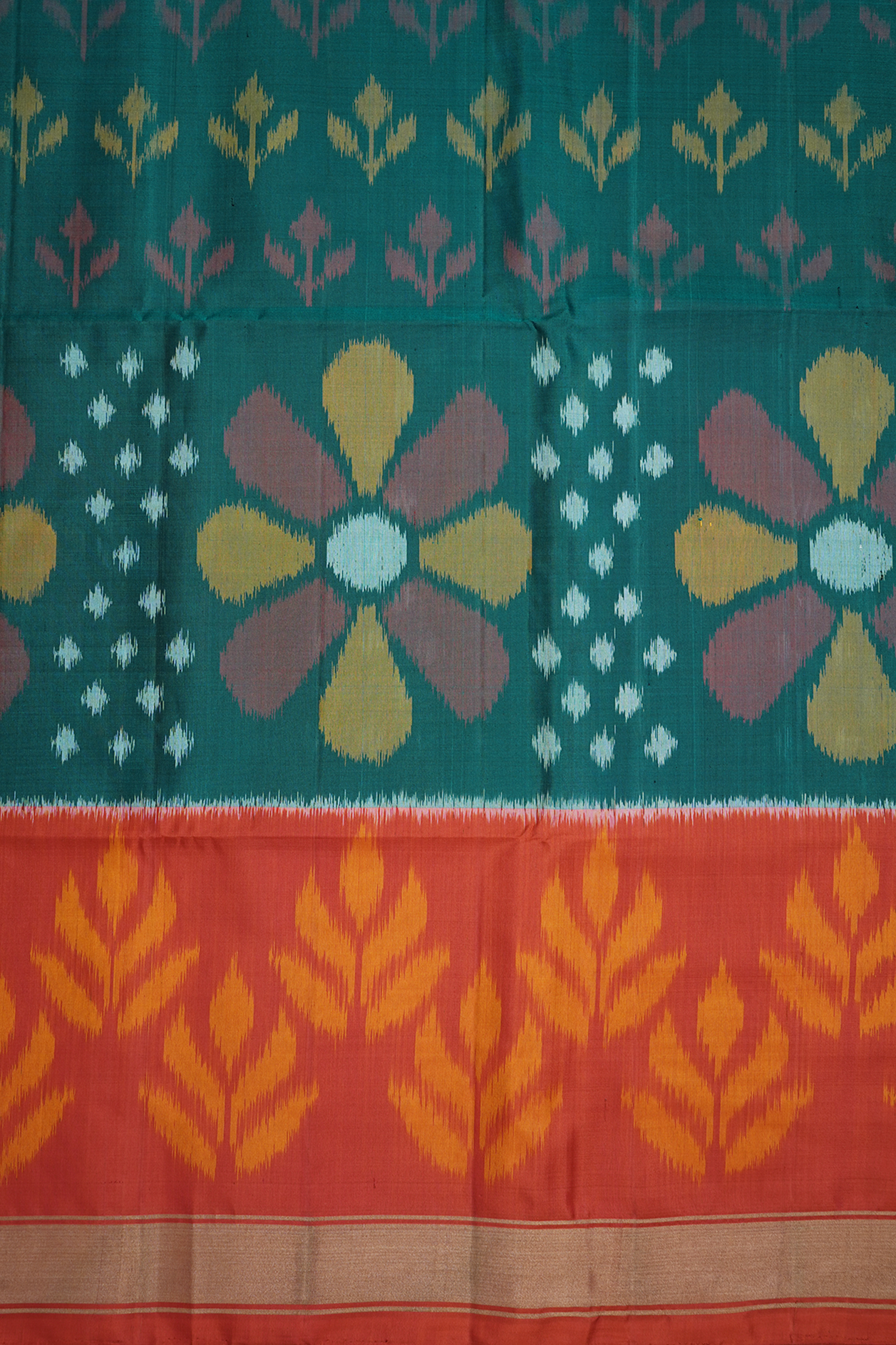 Allover Floral Printed Motifs Teal Green Soft Silk Saree