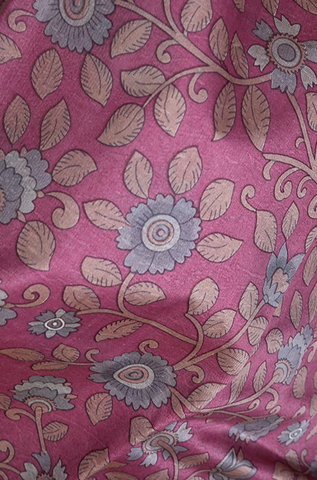Allover Floral Printed Mulberry Pink Raw Silk Saree