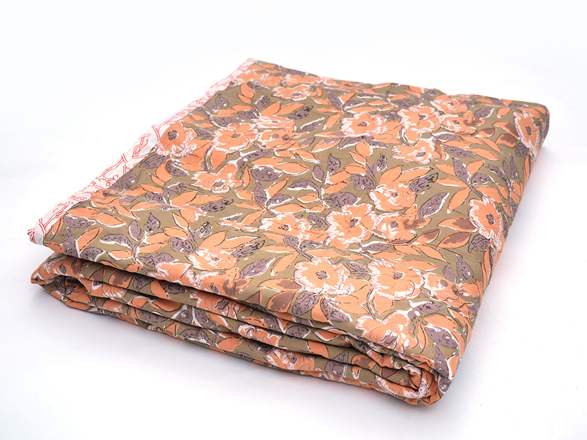 Allover Floral Printed Multicolor Cotton Lightweight Quilt