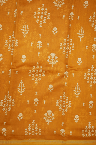 Allover Floral Printed Ochre Orange Chanderi Cotton Saree