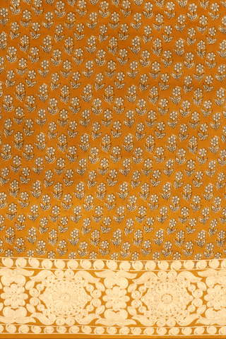 Allover Floral Printed Ochre Orange Semi Tussar Silk Saree