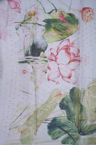 Allover Floral Printed Off White Linen Saree