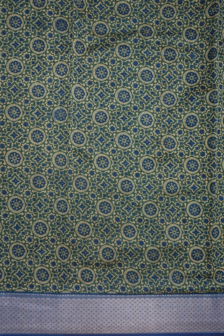 Allover Floral Design Olive Green Chanderi Silk Cotton Saree