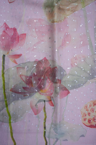 Allover Floral Printed Pastel Pink Linen Saree