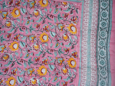 Allover Floral Printed Pink Cotton Double Quilt