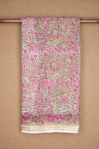 Allover Floral Printed Pink Kota Cotton Saree