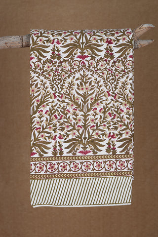 Allover Floral Printed White Cotton Single Bedspread