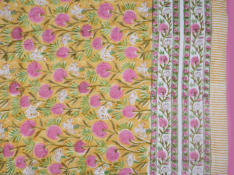 Allover Floral Printed Yellow Cotton Queen Quilt