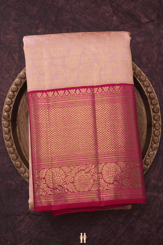 Allover Floral Zari Design Baby Pink Kanchipuram Silk Saree