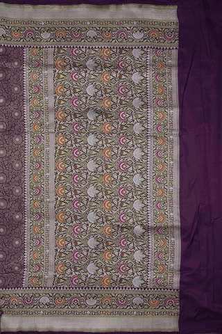Allover Floral Zari Design Regal Purple Banarasi Silk Saree