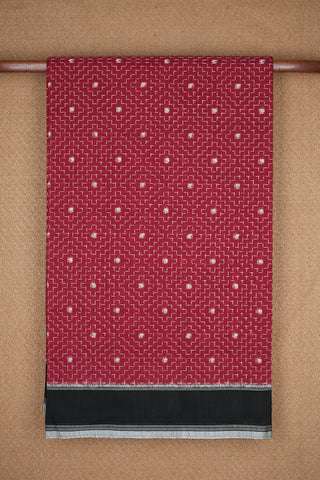 Allover Geometric Design Cherry Red Pochampally Cotton Saree