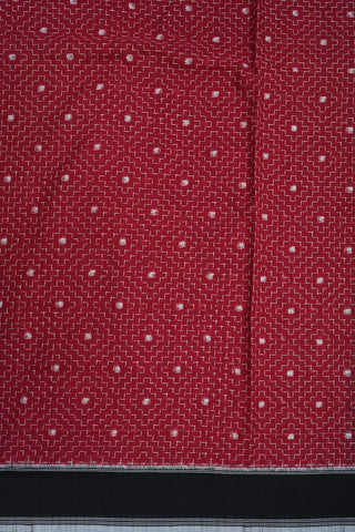 Allover Geometric Design Cherry Red Pochampally Cotton Saree
