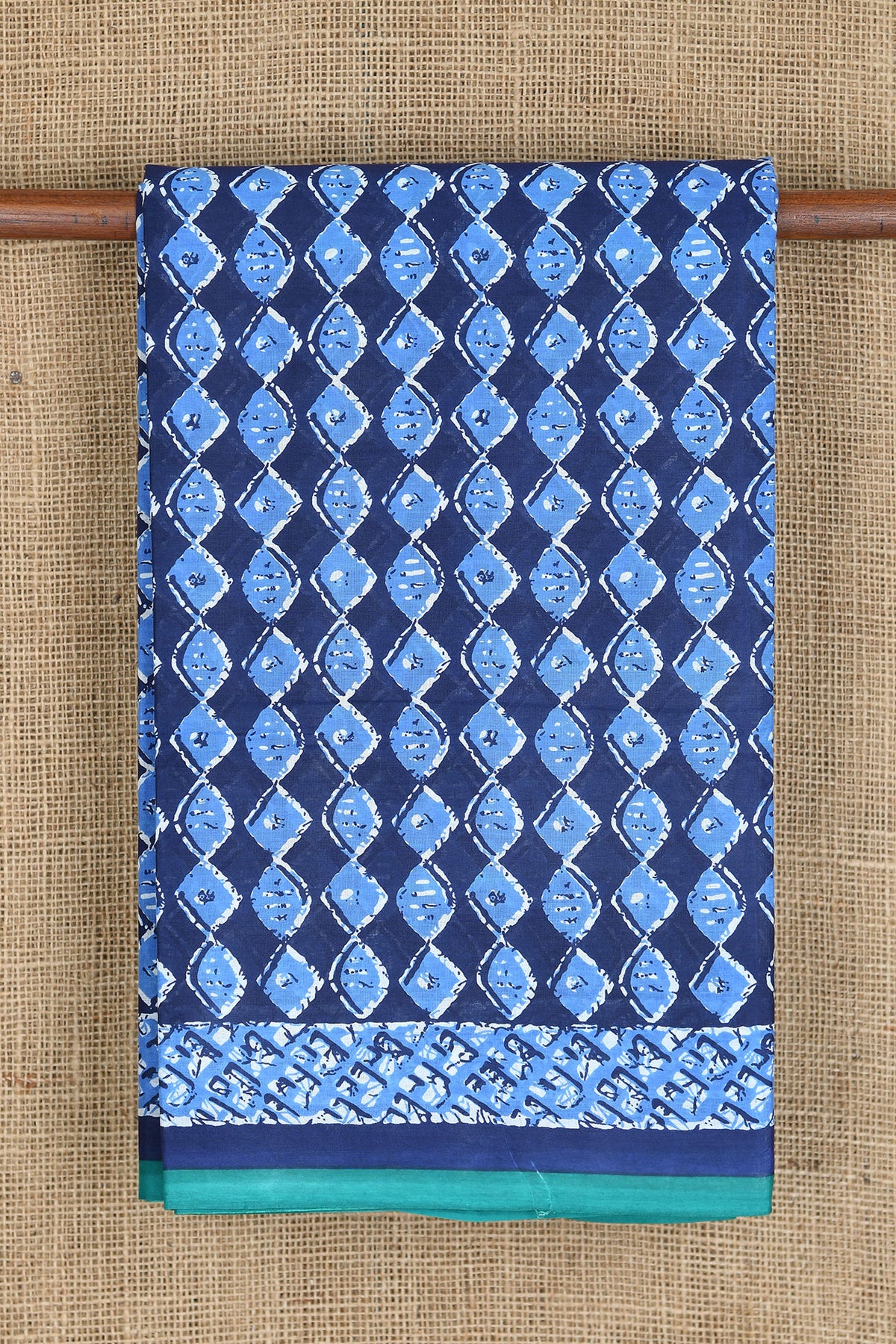Allover Geometric Design Navy Blue Printed Ahmedabad Cotton Saree