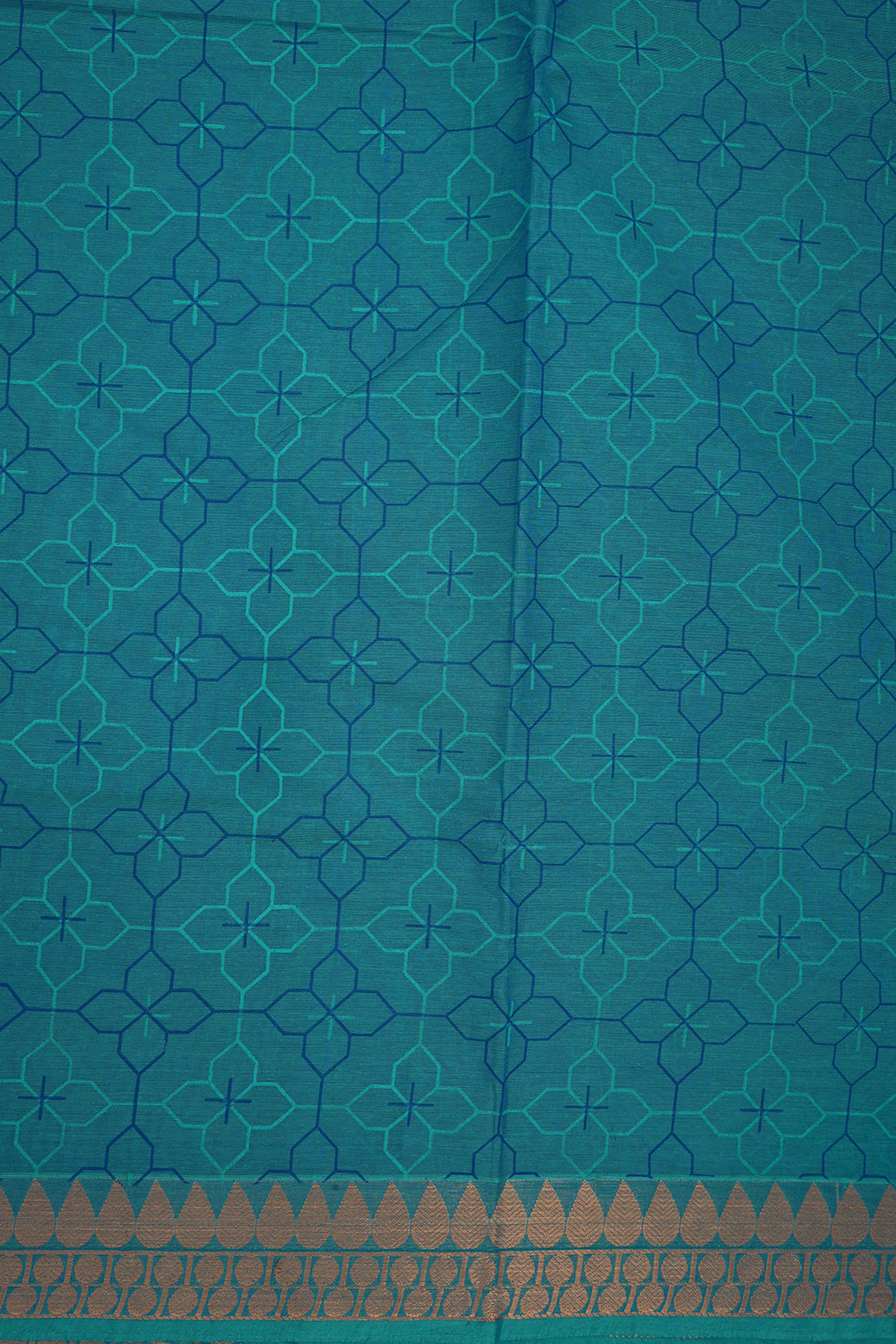 Allover Geometric Design Peacock Blue Printed Cotton Saree