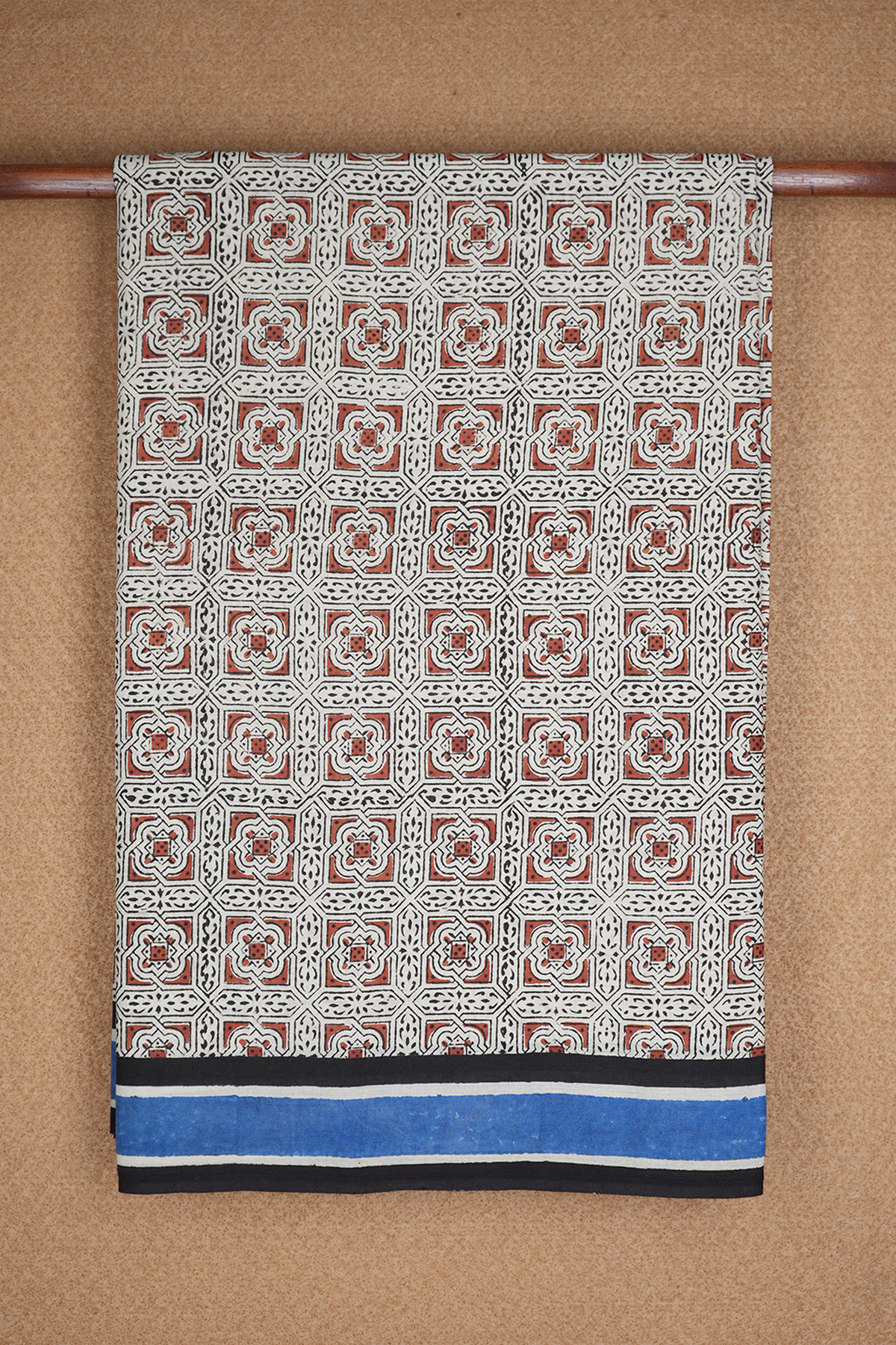 Geometric Design Printed Beige Jaipur Cotton Saree