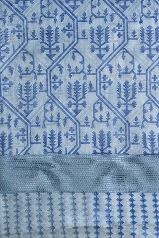 Allover Geometric Pattern Slate Blue Semi Kota Cotton Saree