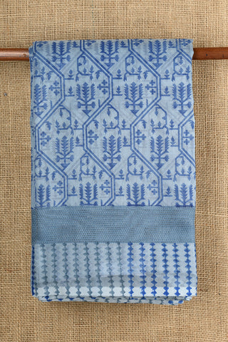 Allover Geometric Pattern Slate Blue Semi Kota Cotton Saree