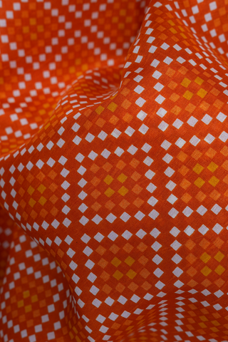 Allover Geometric Pattern Tangerine Orange Printed Silk Saree