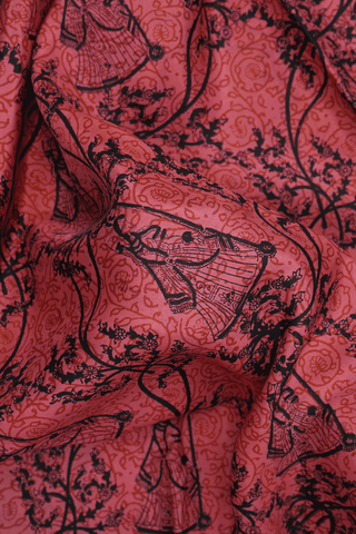 Allover Human Figure Design Pastel Red Printed Silk Saree