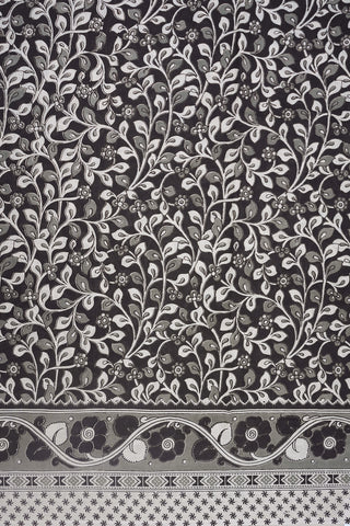 Allover Kodi Leaf Black Printed Kalamkari Cotton Saree